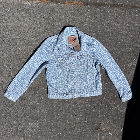 Levis Trucker Jacket Womens Small Denim Button Up Checkered New With Tags - Picture 2 of 11